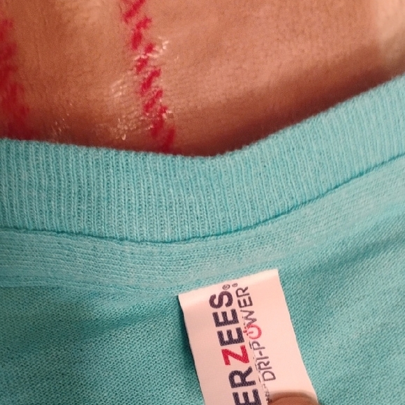 Jerzees Teal T-Shirt with Red Stitching - Picture 2 of 3